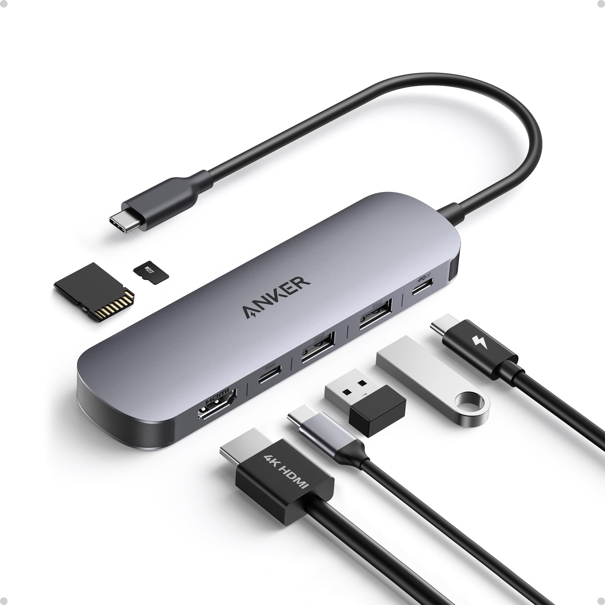 Hub USB-C Anker 7 em 1 com HDMI 4K, SD e TF